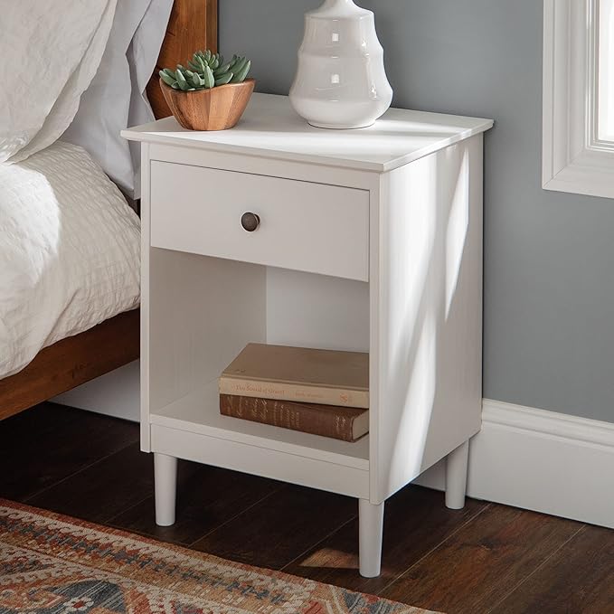 Walker Edison Traditional Wood 1 Drawer Nightstand Side Table Bedroom Storage - Image 2