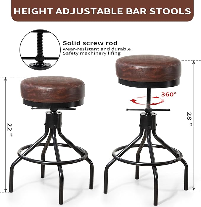 Counter Height Bar Stool Adjustable Swivel Round Barstools Modern PU Leather - Image 5