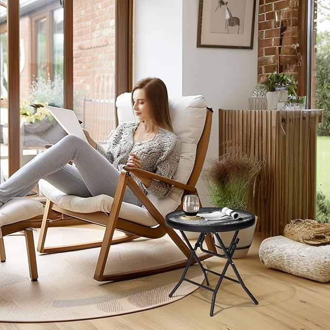 Foldable Side Table with Tempered Glass Top 18" Outdoor Folding Side Tables - Image 6