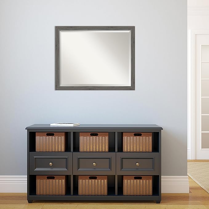 Amanti Art Grey Wall Mirror 25x31 Regis Barnwood Grey Narrow Rectangle Bathroom - Image 6