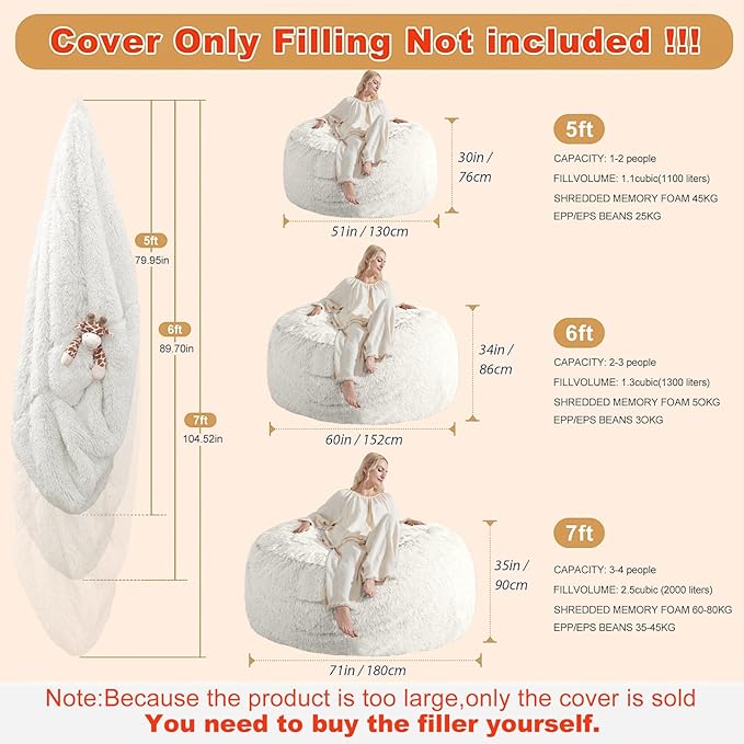 Stuffed Animal Storage Bean Bag, Adult Bean Bag Chair Covers Machine Washable - Image 2