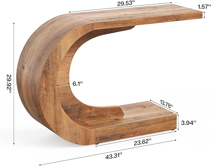 LITTLE TREE 43.3 Inches Farmhouse Console Table, 2-Tier C-Shaped Sofa Table - Image 2