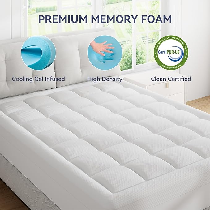 ELEMUSE King Size Dual Layer 3 Inch Memory Foam Mattress Topper, 2 Inch Cooling - Image 3