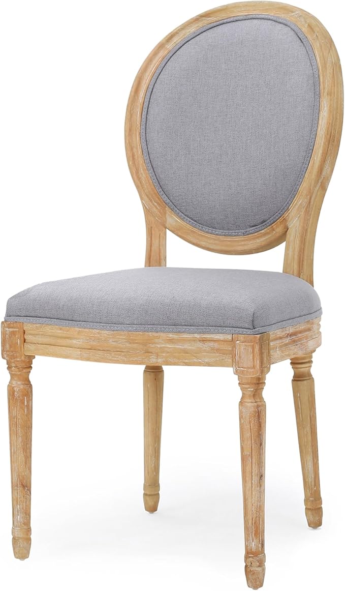 GDFStudio Hedwig French Country Fabric Dining Chairs, Light Gray + Natural - Image 6