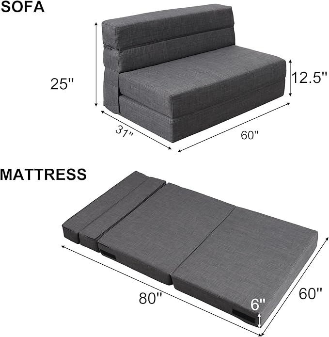ANONER 60" Fold Sofa Bed Couch Memory Foam - Image 3