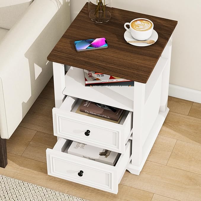 Vipbear Farmhouse Nightstand 18" White End Table - Image 6