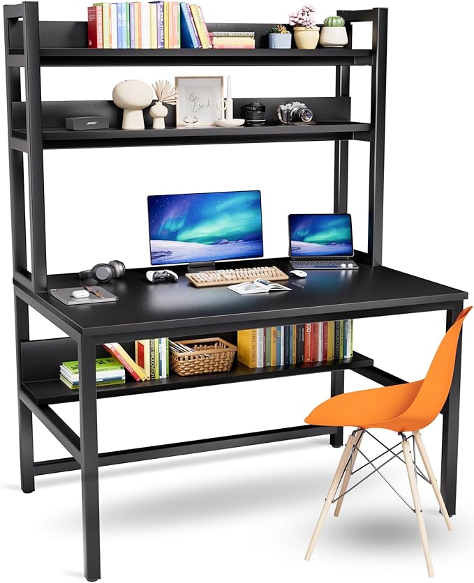 Aquzee Computer Desk with Hutch and Bookshelves, Large Leg Room 47 inch Width by Aquzee