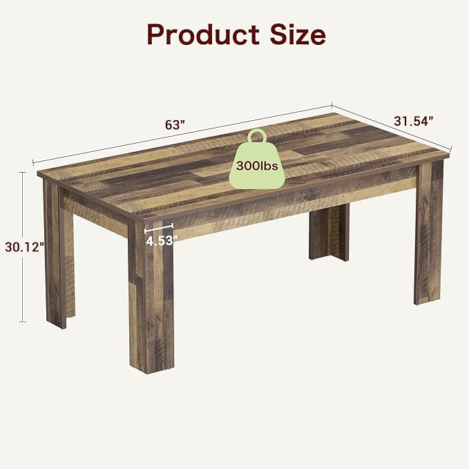 CABIHOME Dining Table for 4-6, Farmhouse Large Kitchen Dining Table, - Image 2