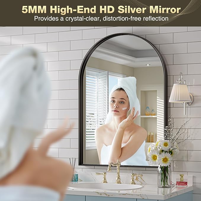 Brightify Arched Mirror, Arched Wall Mirror, 32 x 40 Inch Black Arch Mirror - Image 5