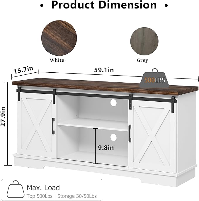 IDEALHOUSE Farmhouse Tv Stand for 65 inch TVs, Entertainment Center - Image 2