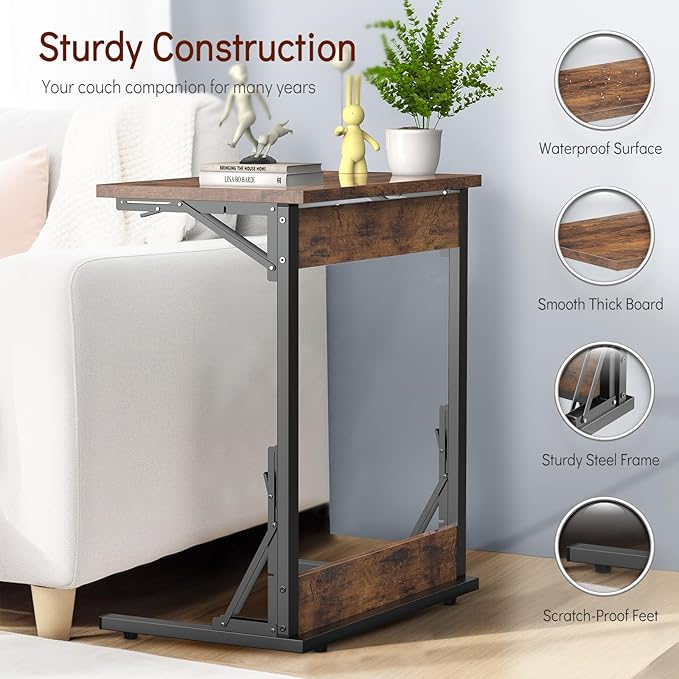Tatub 24" Folding C Shaped End Table Set of 2, Small Sofa Side Laptop Desk - Image 6