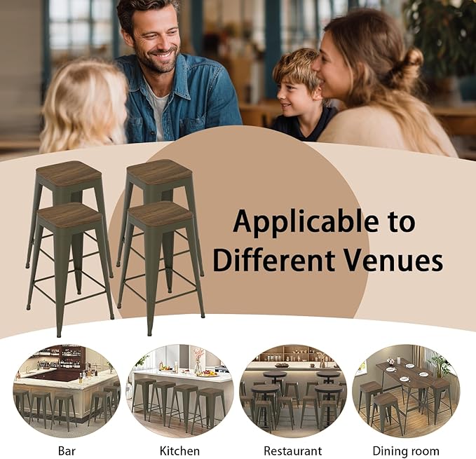 24 inch Backless Bar Stools Set of 4, Indoor Metal Bar Stools - Image 7