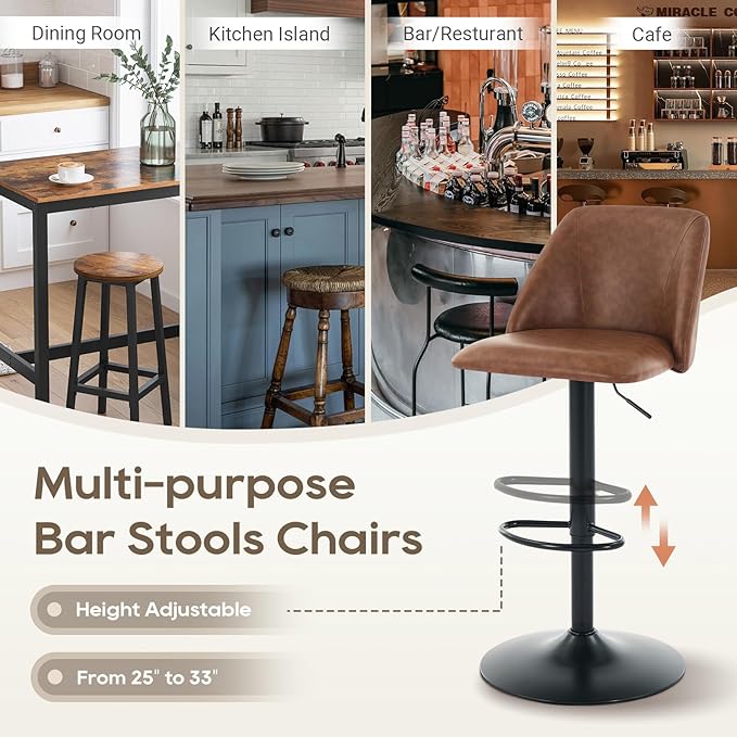 COLAMY Bar Stools Set of 2, Modern Swivel Bar Chairs, Adjustable PU Leather - Image 11