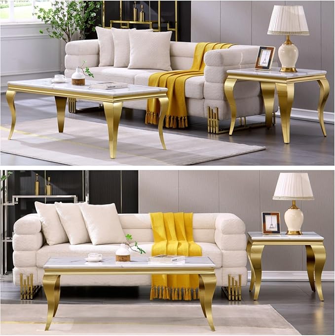 Gold End Table, Modern Square Living Room End Table - Image 3