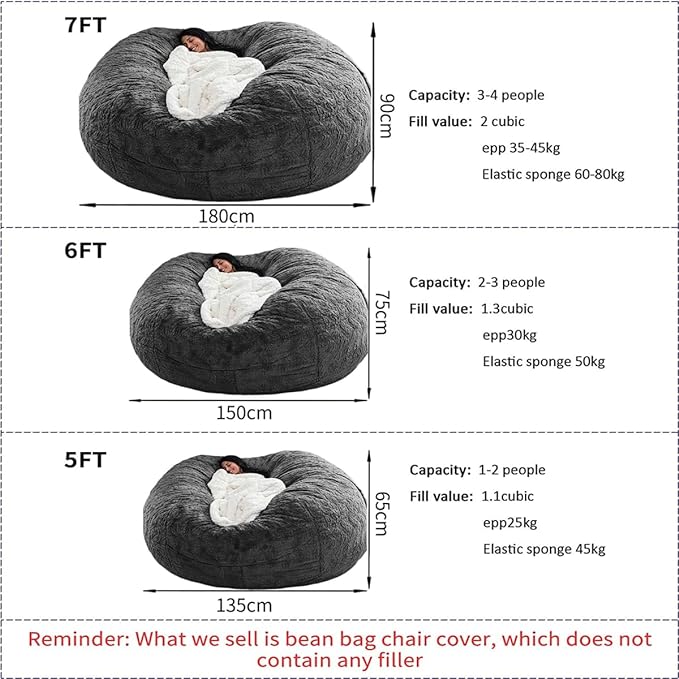 Bean Bag Chairs for Kids Comfy Fluffy Big Joe Bean Bag Chair Covers Only Round - Image 3