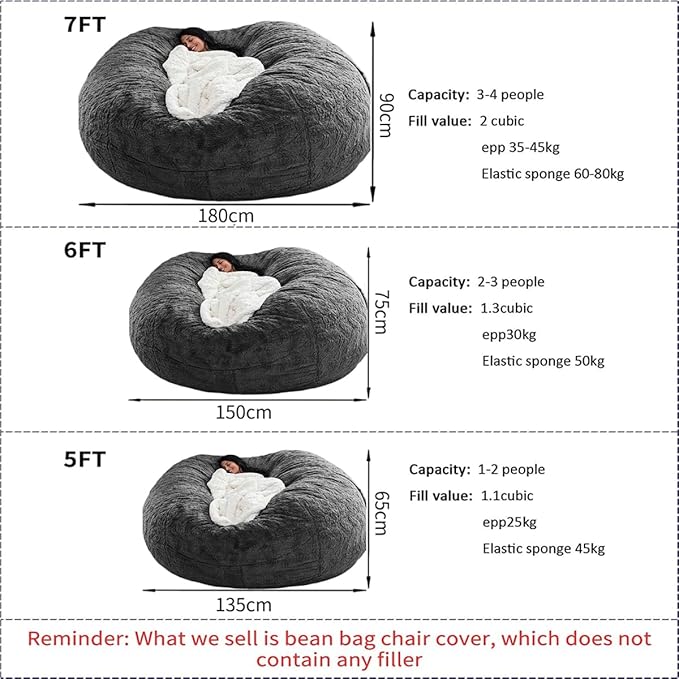 Bean Bag Chair for Adults Kids Without Filling Comfy Oversized Round Lounge - Image 2