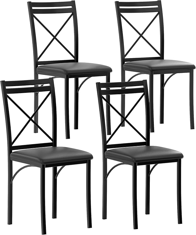 VECELO Metal Dining Chairs Set of 4, Steel Legs and PU Leather Cushion Seats - Image 8