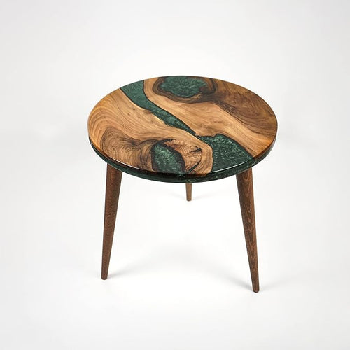 20" Resin Walnut Round Side Table | Epoxy End Table | Coffee Table | Mid by UltimatePremiumProducts