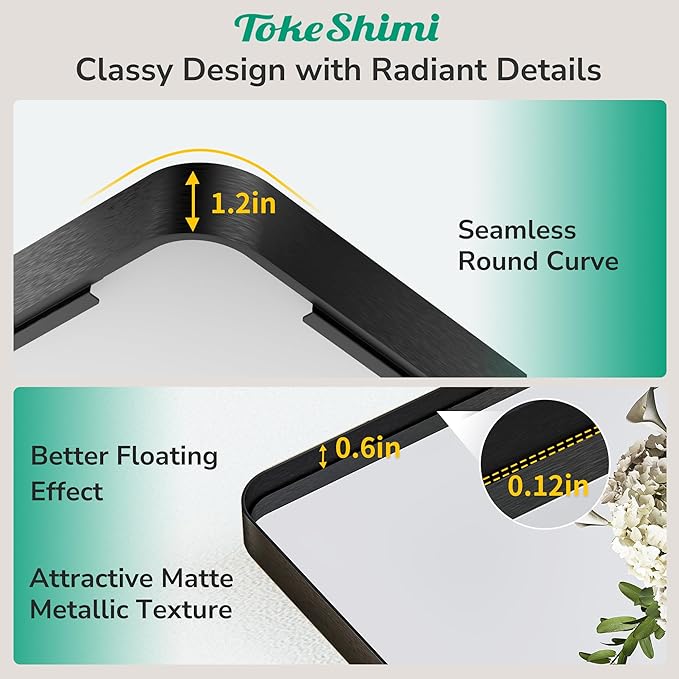 TokeShimi 24x36 Black Bathroom Mirror, Wall Mirror - Image 3