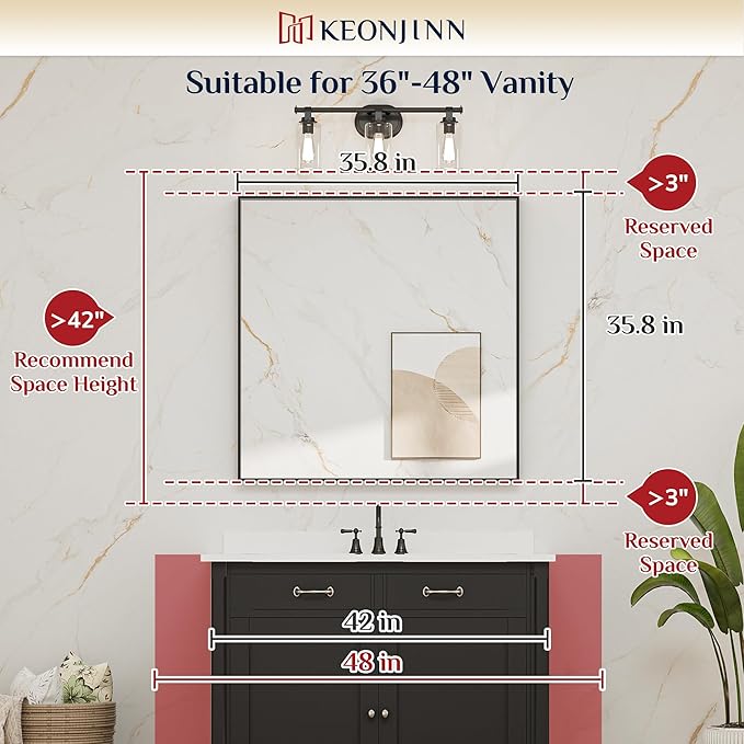 Keonjinn Brushed Gold Bathroom Mirror 36 x 36 Inch Gold Wall Square Mirror - Image 5