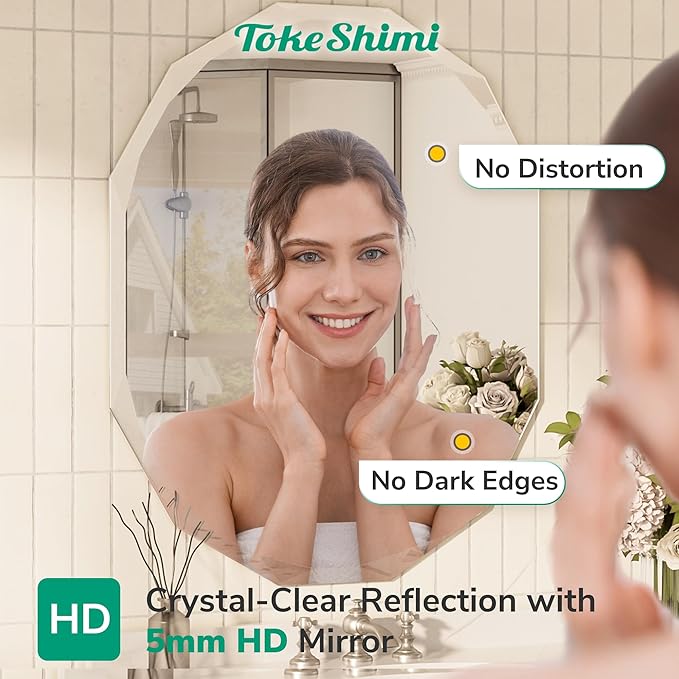 TokeShimi 20x28 Irregular Wall Mirror Beveled, Frameless Mirror Bathroom Stylish - Image 4