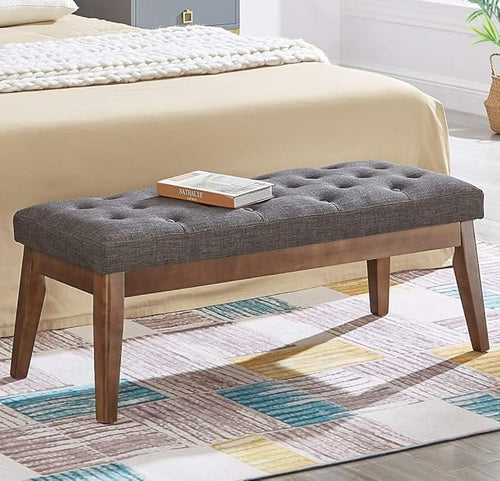 24KF Linen Upholstered Buttons Tufted Entryway Bench by WEMARTHOMEDECOR
