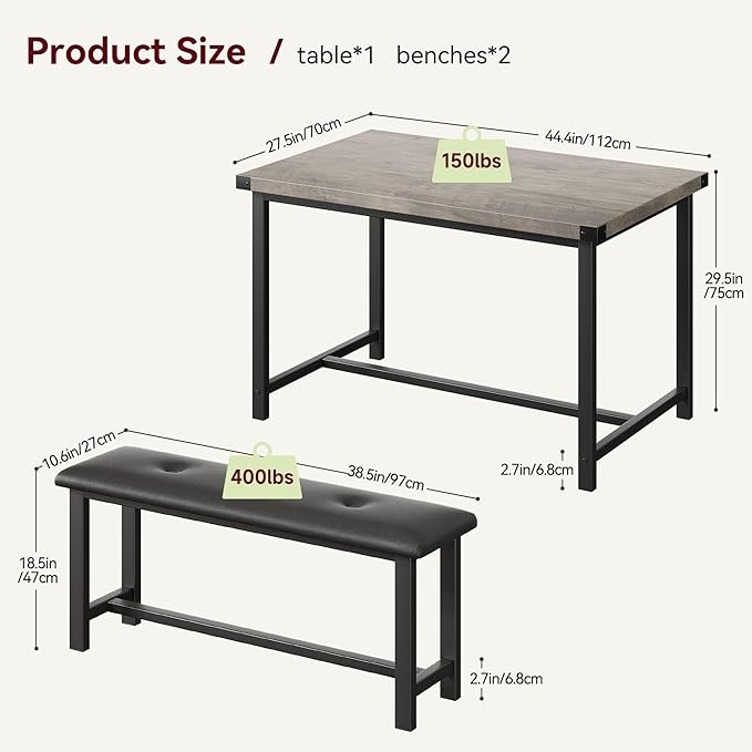 Garvee Dining Table with 2 Benches, Kitchen Table with 2 Upholstered Benches - Image 6