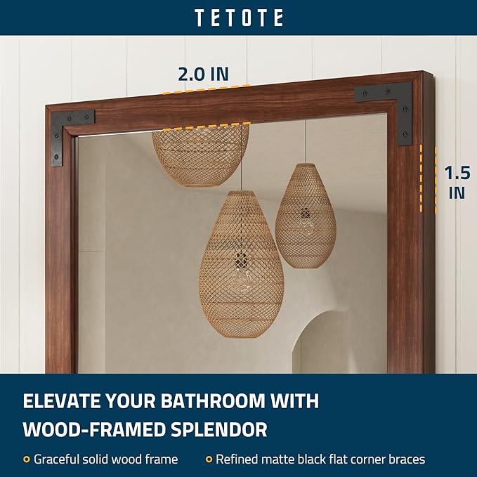 TETOTE 48 x 30 Walnut Wood Mirror - Image 4