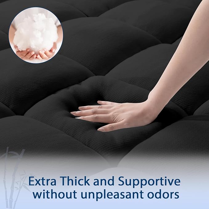ELEMUSE King Black Cooling Bamboo Viscose Mattress Topper - Image 3