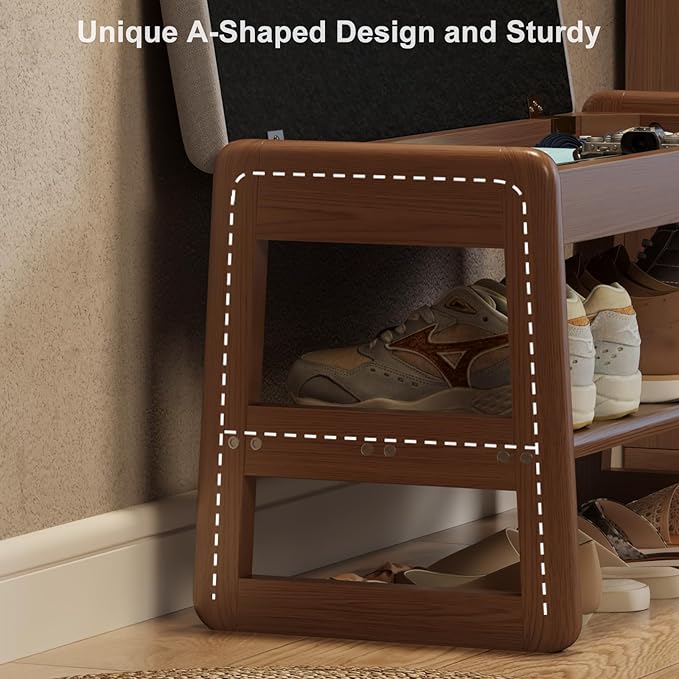 Shoe Rack Bench with Cushion, 2 Tiers Shoe Bench with Flip-Top Storage - Image 7