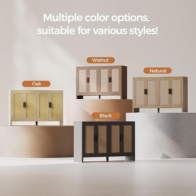 Rattan Buffet Cabinet with Storage, Sideboard Cabinet with Doors and Adjustable - Image 6