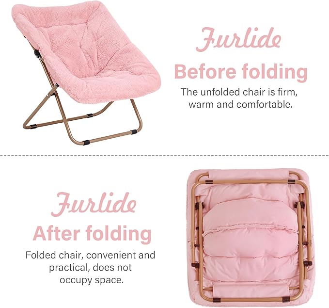 Dorm Chair with Ottoman, X-Large Soft Saucer Chair, Oversized Folding Faux Fur - Image 6
