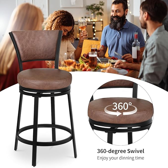 Bar Stools Set of 2, 25 Inch Metal Counter Height Bar Chairs, Modern Faux - Image 4