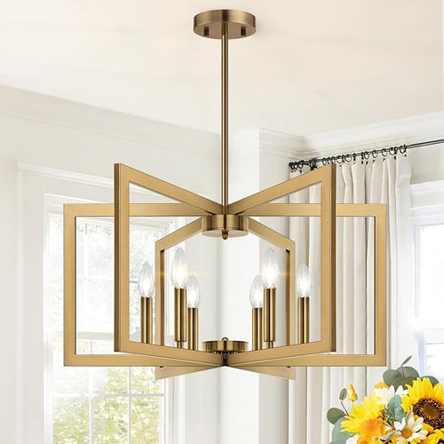 25" Modern Brass Chandelier for Dining Room, Geometric Brass Dining Room Light by BringBrightnesstoYourLife
