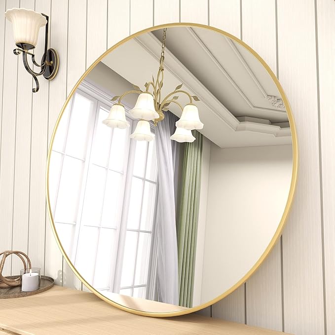BEAUTYPEAK Circle Mirror Gold 36 Inch Wall Mounted Round Mirror by BEAUTYPEAK
