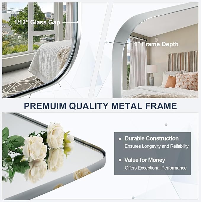 ANDY STAR Chrome Bathroom Mirror, 24x36 Inch Polished Chrome Oval Mirror - Image 3