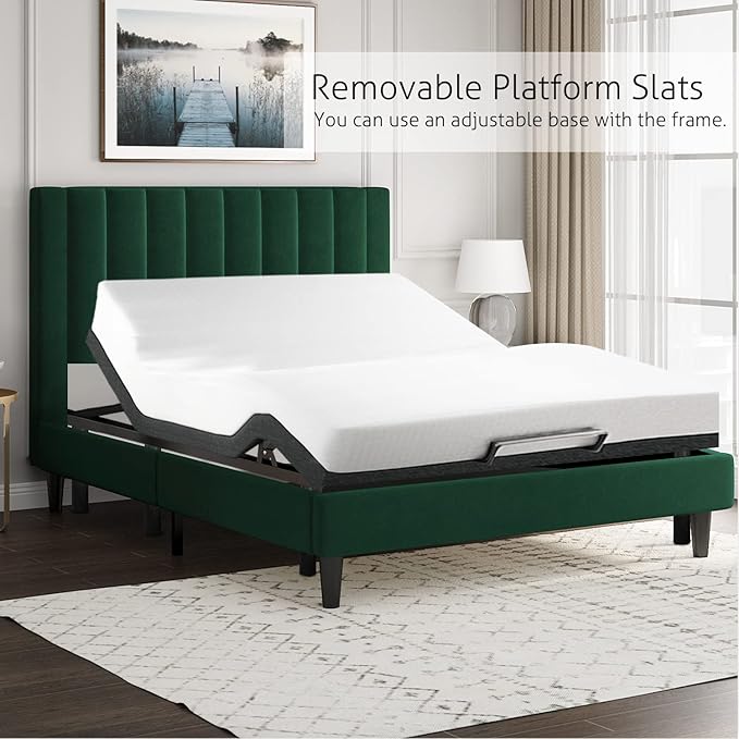 SHA CERLIN King Bed Frame/Velvet Upholstered Platform Bed Frame - Image 7