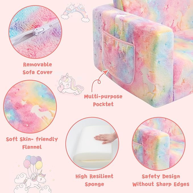 Toddler Chair Comfy, 2-in-1 Soft Toddler Couch Fold Out - Image 7