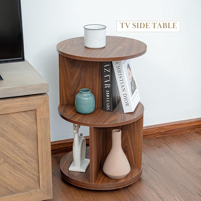KAYMILY Living Room Side Table, Office Round Bookshelf End Table, Bedroom Mid - Image 4
