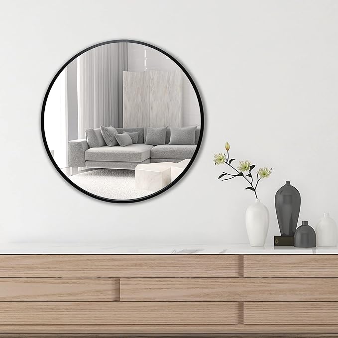 FrameWorks 24" Deluxe Contemporary Black Circular Aluminum Mirror - Image 4