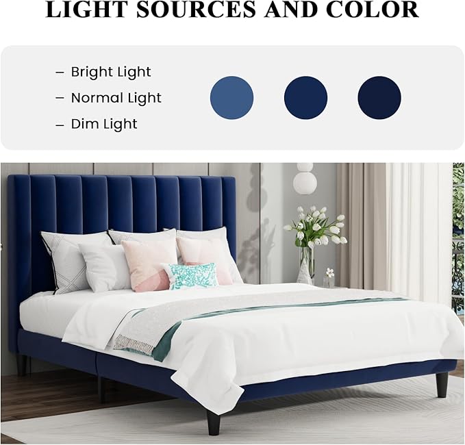 SHA CERLIN Queen Bed Frame/Velvet Upholstered Platform Bed Frame - Image 3