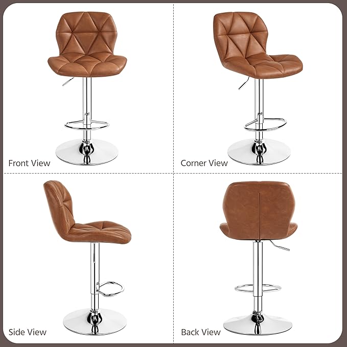 Yaheetech Bar Stools Set of 4, Adjustable PU Leather Swivel Barstools, Modern - Image 7