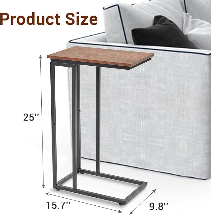 C-Shaped End Table, TV Tray Set of 2, Couch Side Laptop Table, - Image 3