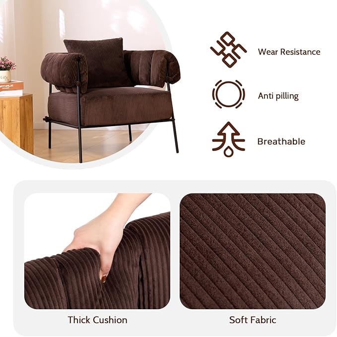 HollyHOME Modern Velvet Accent Chair, Upholstered Comfy Reading Chair, Fabric - Image 4