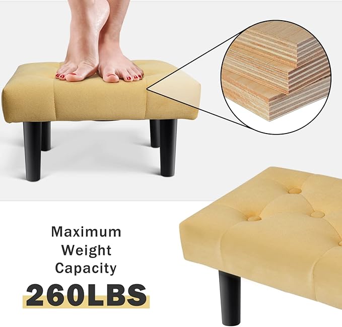 HOUCHICS Small Footstool Ottoman, Velvet Wooden Foot Stool Ottoman - Image 9