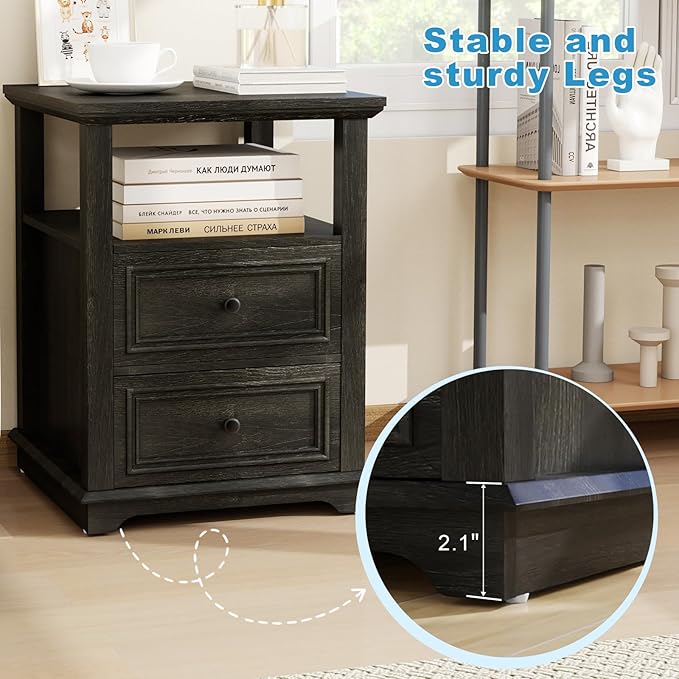 Vipbear Farmhouse Nightstand 18" Dark Gray End Table - Image 5