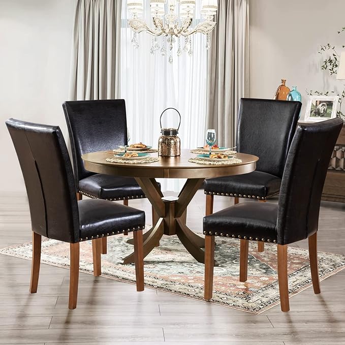 Parsons Dining Chairs Set of 2, Upholstered Nailhead PU Leather Dining Room - Image 4