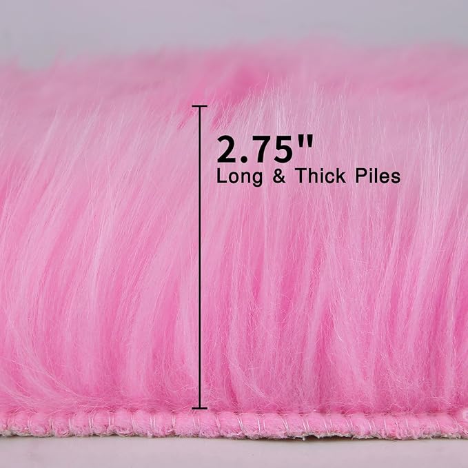 duduta Hot Pink Faux Sheepskin Round Rug 4x4 ft, Fluffy Shag Girls Bedroom - Image 2