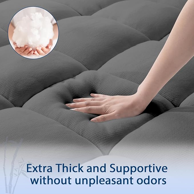 ELEMUSE California King Grey Cooling Bamboo Viscose Mattress Topper - Image 3