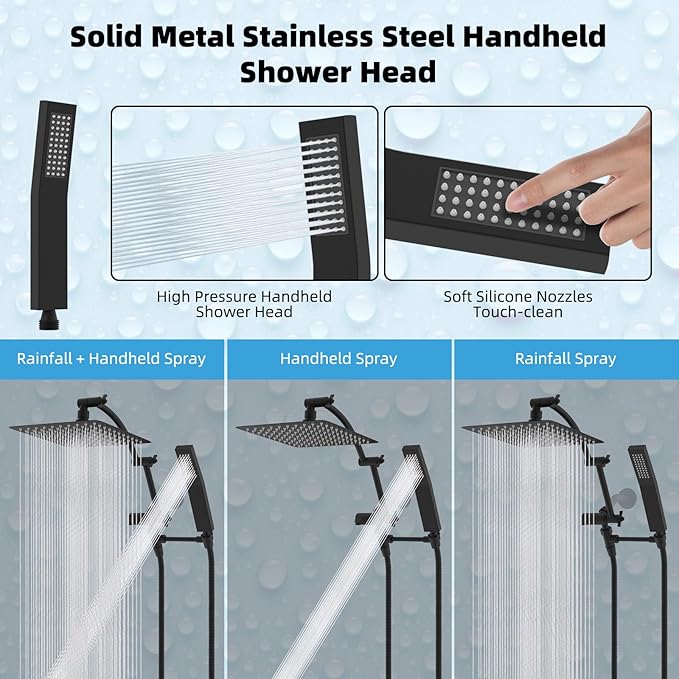 Hibbent All Metal 10'' Rainfall Shower Head, Dual Shower Head Combo, High - Image 4
